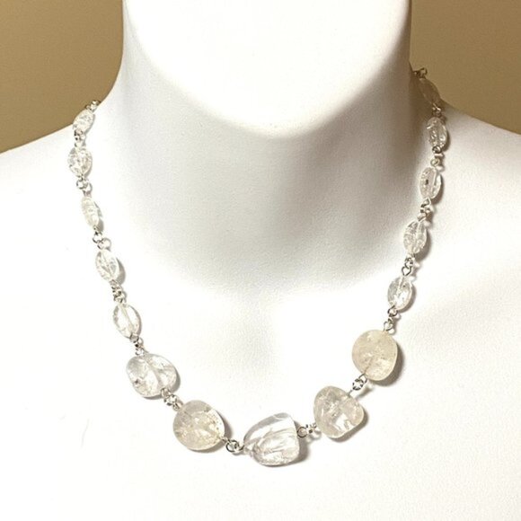 Jewelry - Clear Crackle Quartz Necklace, Genuine Tumbled Gemstone